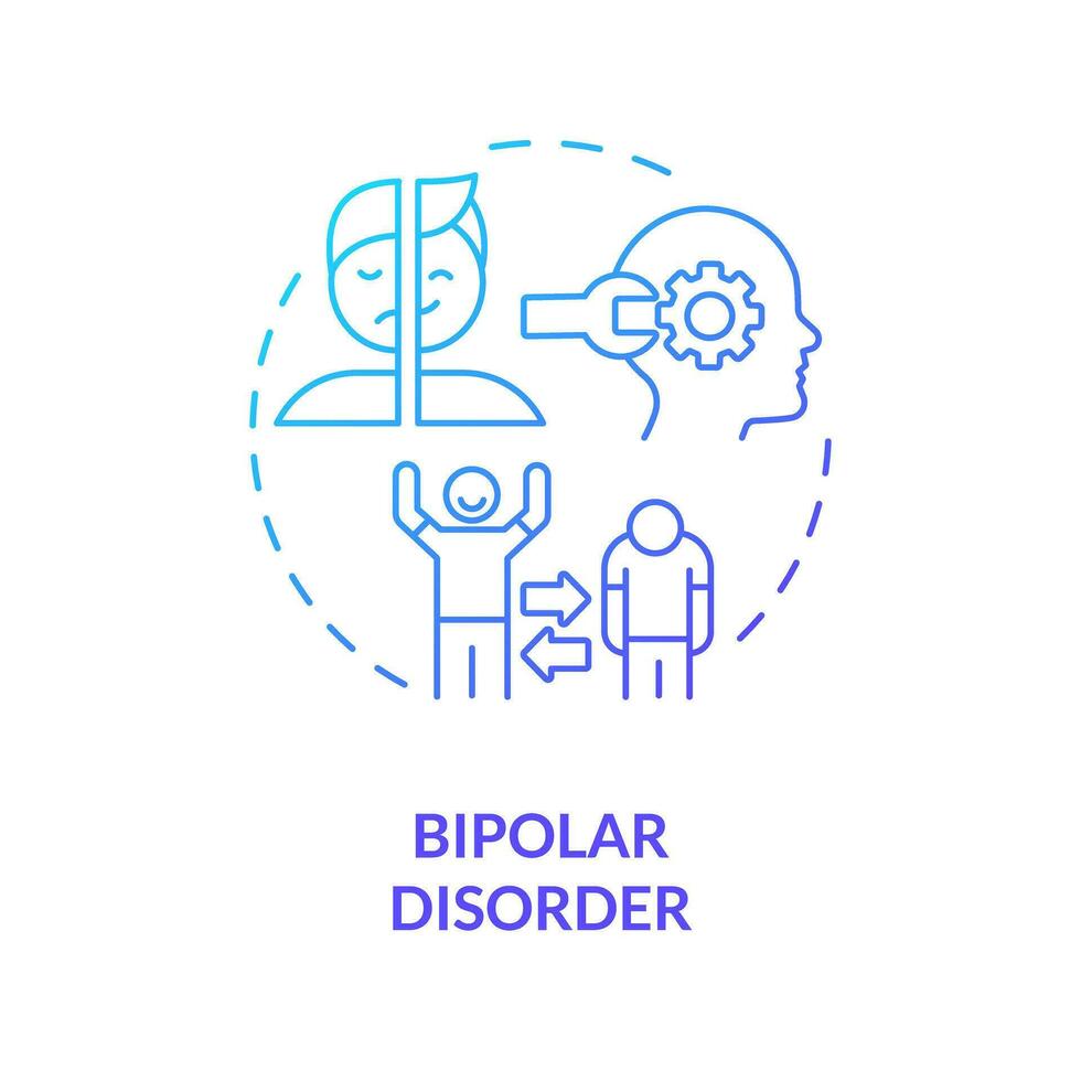 2D gradient bipolar disorder blue thin line icon concept, isolated vector, illustration representing behavioral therapy. vector