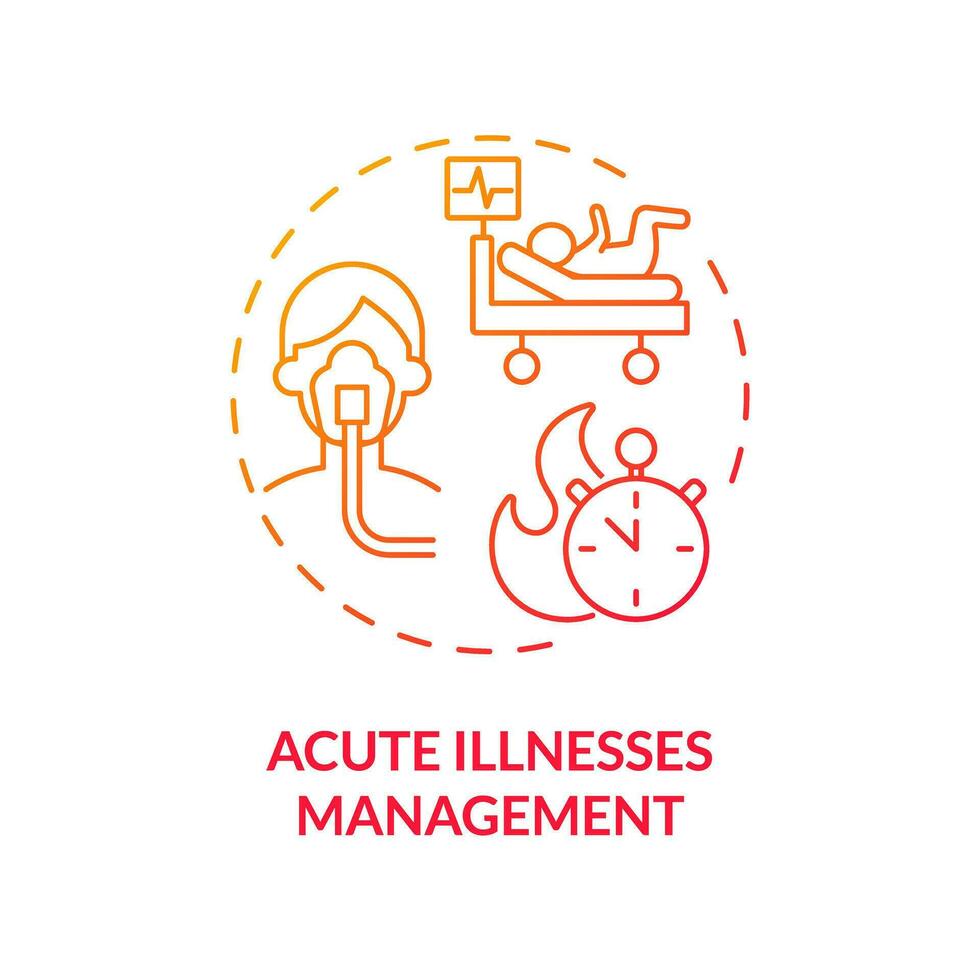 Acute illnesses management red gradient concept icon. Child injury. Operating room. Pain relief. Rapid response. Urgent care abstract idea thin line illustration. Isolated outline drawing vector