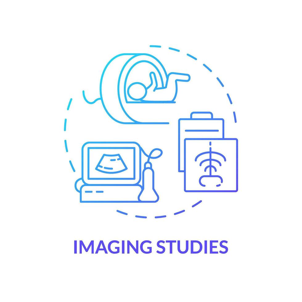 Imaging studies blue gradient concept icon. X ray machine. Bone scan. Diagnostic equipment. Computed tomography. Pediatric clinic abstract idea thin line illustration. Isolated outline drawing vector
