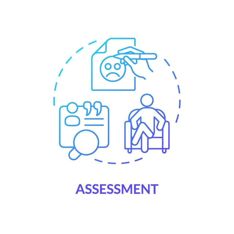 2D gradient assessment blue thin line icon concept, isolated vector, illustration representing behavioral therapy. vector