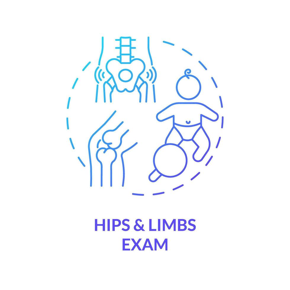 Hip and limb exam blue gradient concept icon. Musculoskeletal system. Health service. Child development. Medical clinic. Joint health abstract idea thin line illustration. Isolated outline drawing vector
