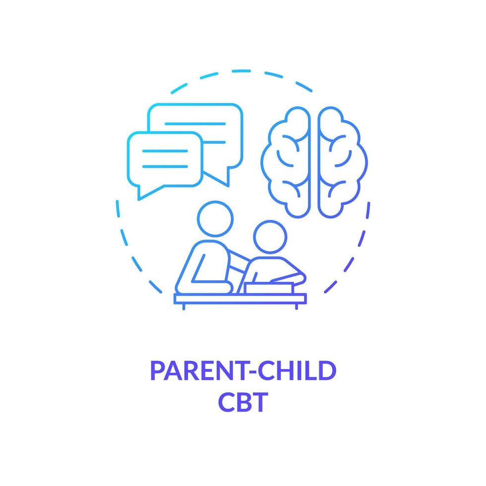 2D gradient parent child CBT blue thin line icon concept, isolated vector, illustration representing behavioral therapy. vector