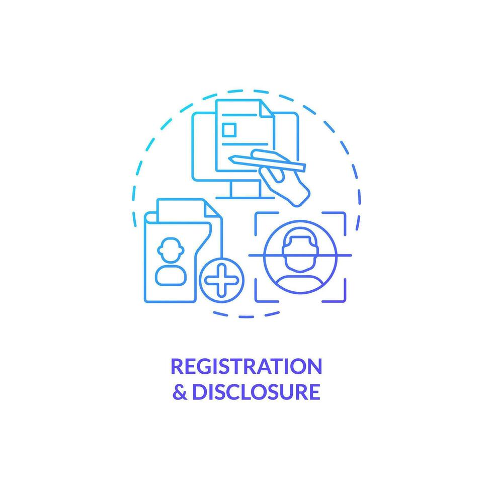 Gradient registration and disclosure icon concept, isolated vector, lobbying government thin line illustration. vector