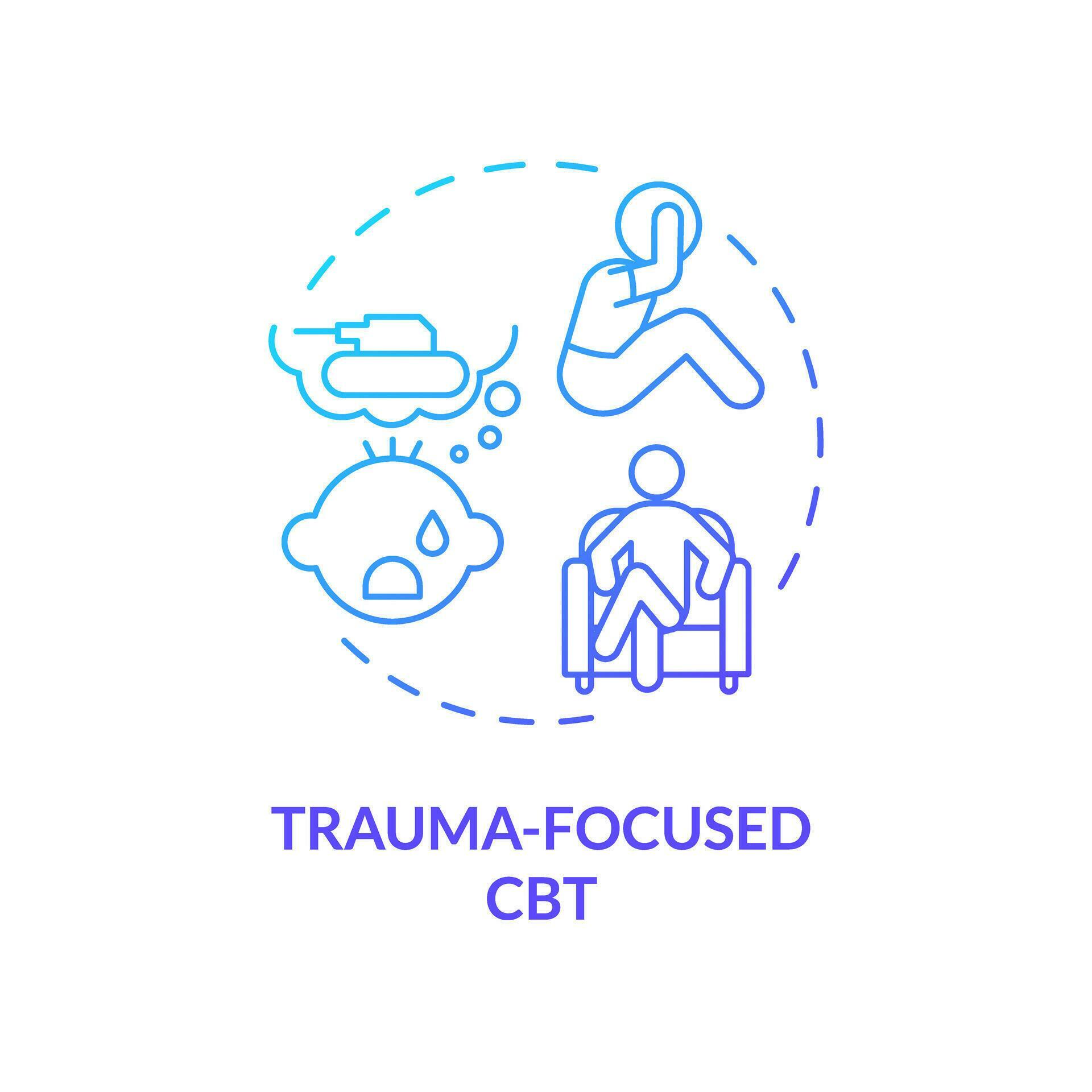 2D gradient trauma focused CBT blue thin line icon concept, isolated vector, illustration