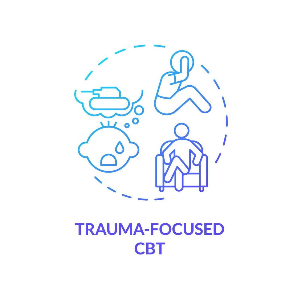 2D gradient trauma focused CBT blue thin line icon concept, isolated vector, illustration representing behavioral therapy. vector