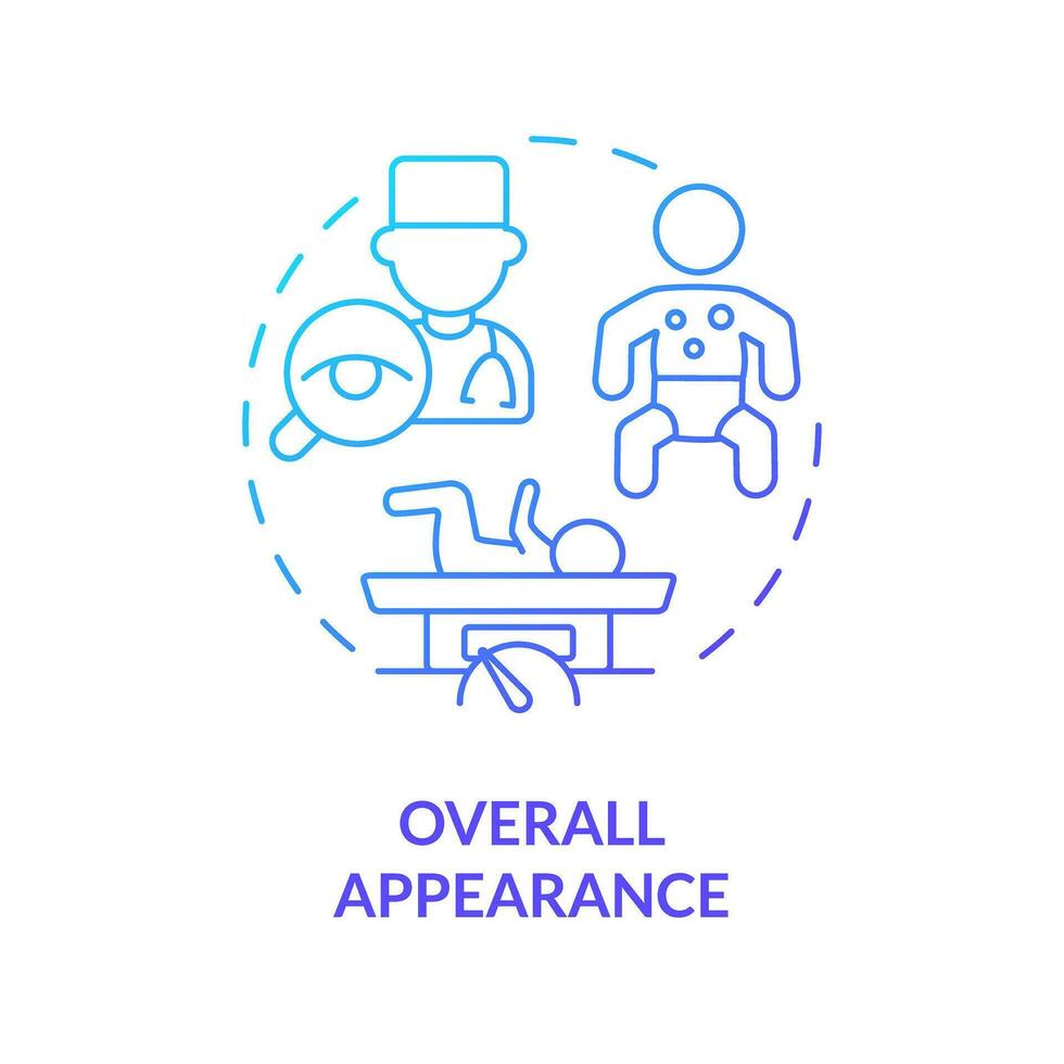 Overall appearance blue gradient concept icon. Newborn baby. Physical examination. Health assessment. Head to toe. Pediatric care abstract idea thin line illustration. Isolated outline drawing vector