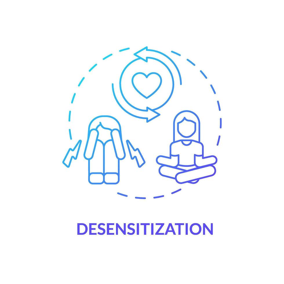 2D gradient desensitization blue thin line icon concept, isolated vector, illustration representing behavioral therapy. vector