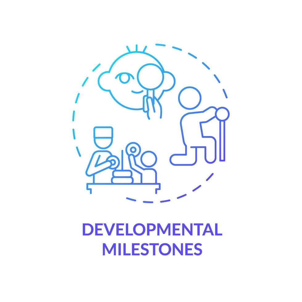 Developmental milestones blue gradient concept icon. Baby development. Physical exam. Pediatric doctor. Baby growth. Infant care abstract idea thin line illustration. Isolated outline drawing vector
