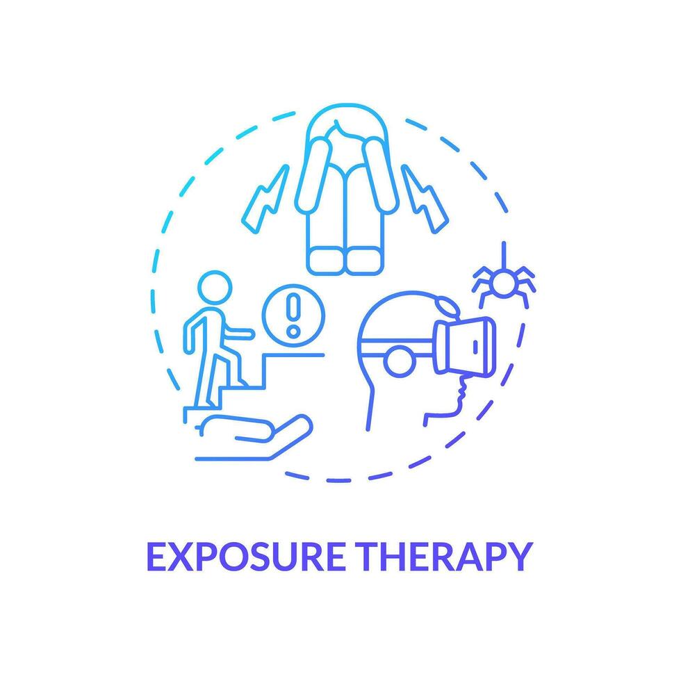 2D gradient exposure therapy blue thin line icon concept, isolated vector, illustration representing behavioral therapy. vector