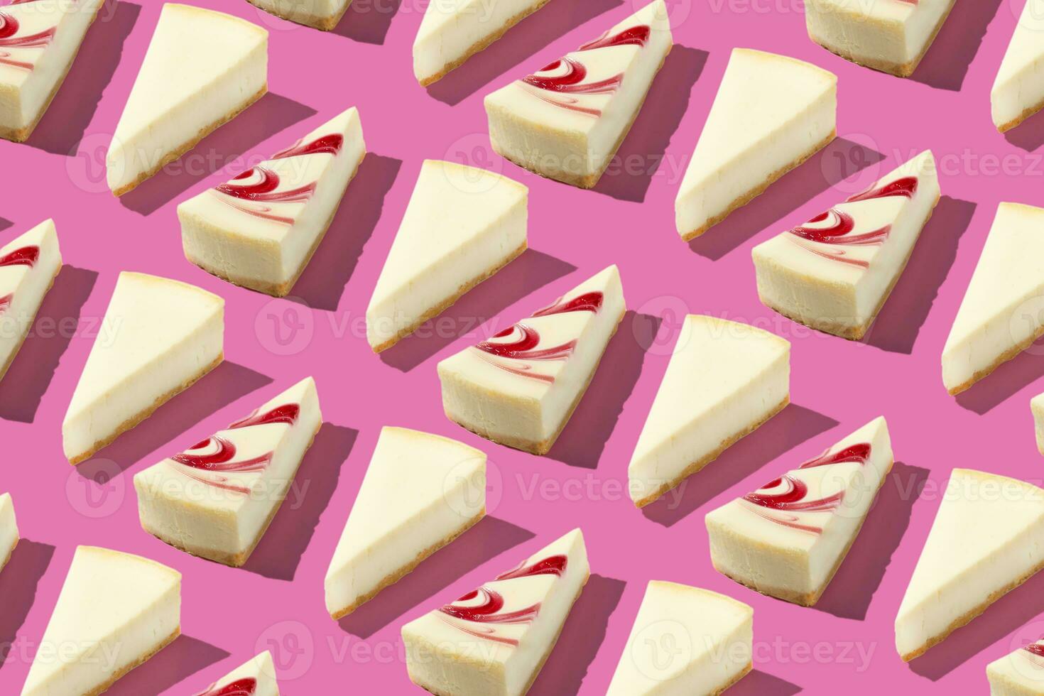 White piece slice cheesecake pattern on pink background isolated photo