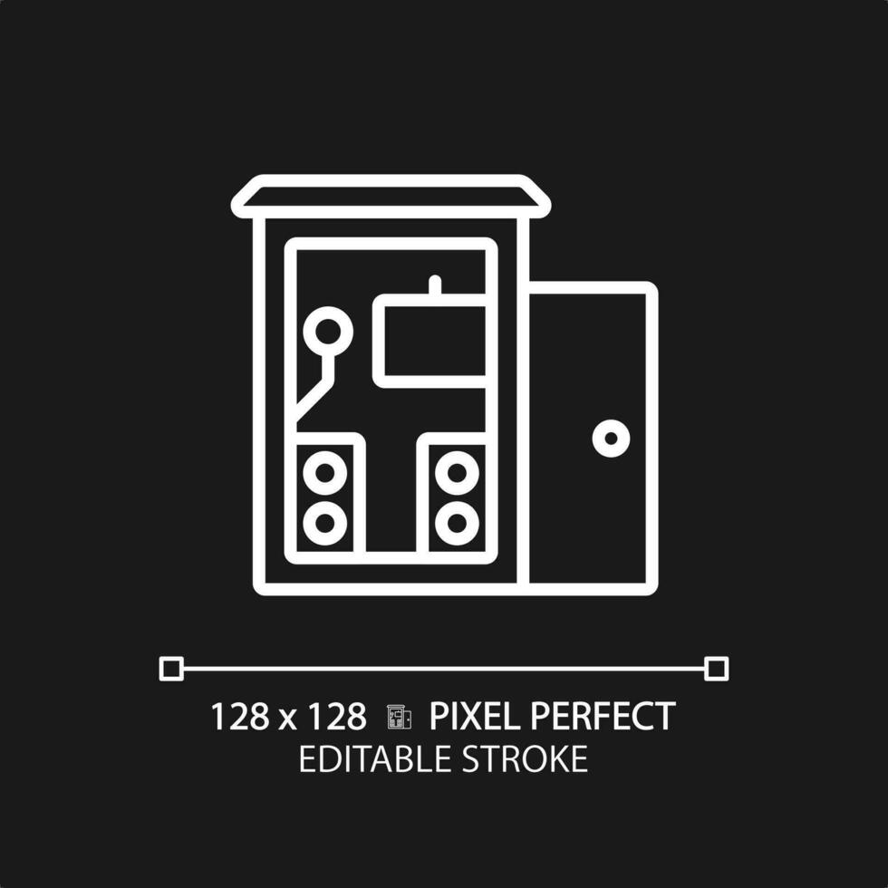 2D pixel perfect editable soundproof music studio white icon, isolated vector, soundproofing thin line illustration. vector