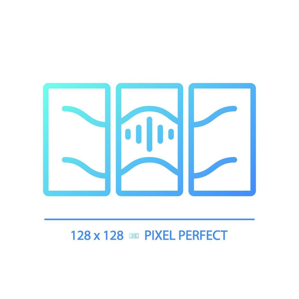 2D pixel perfect gradient soundproof layers gradient icon, isolated vector, soundproofing blue thin line illustration. vector