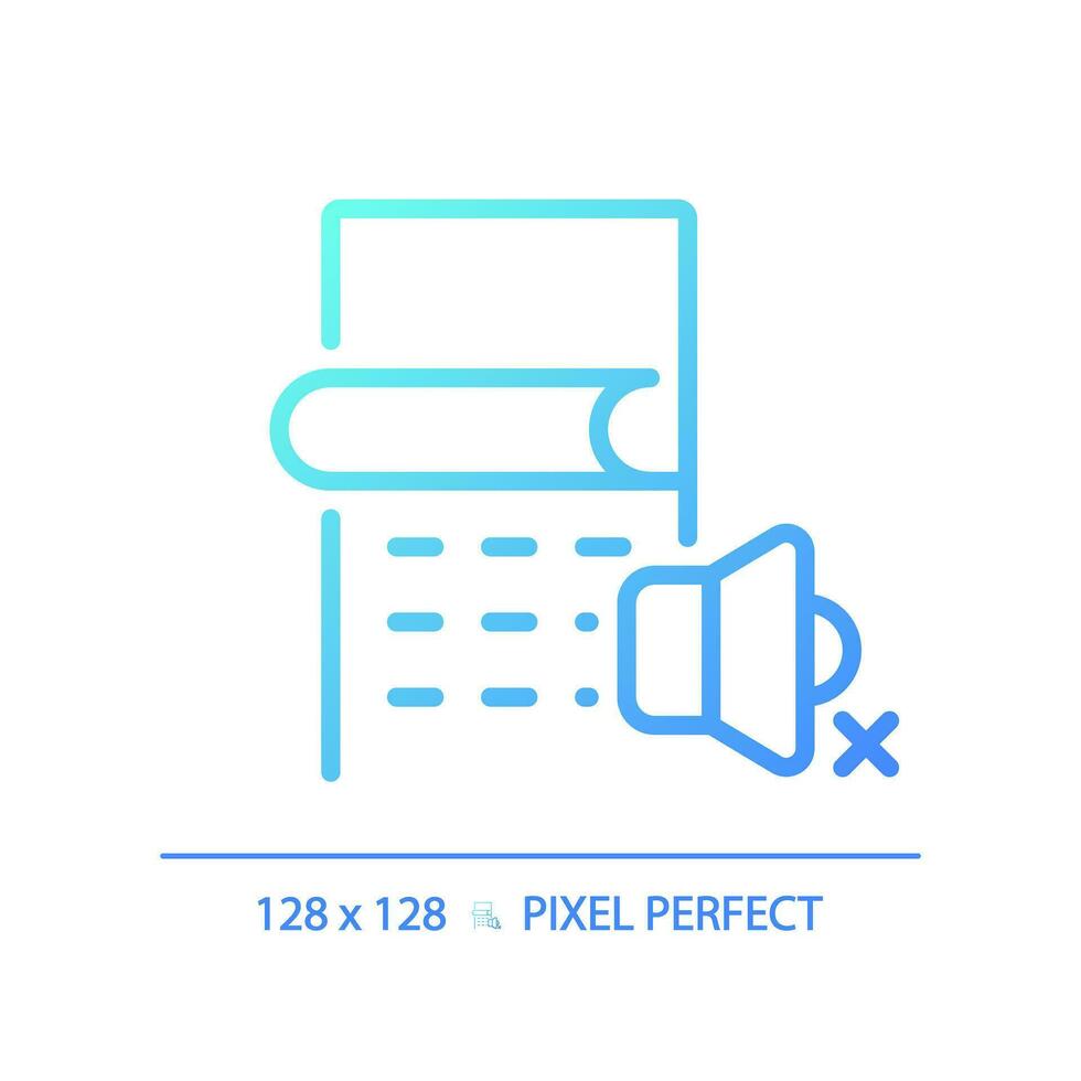 2D pixel perfect gradient soundproof wall covering gradient icon, isolated vector, soundproofing blue thin line illustration. vector