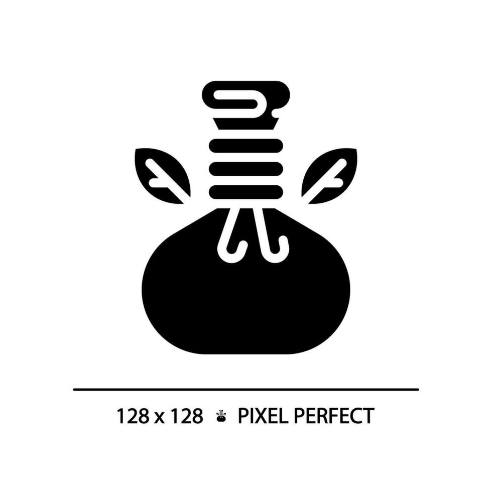 2D pixel perfect silhouette glyph style herbal compress icon, isolated vector, meditation illustration, solid pictogram. vector