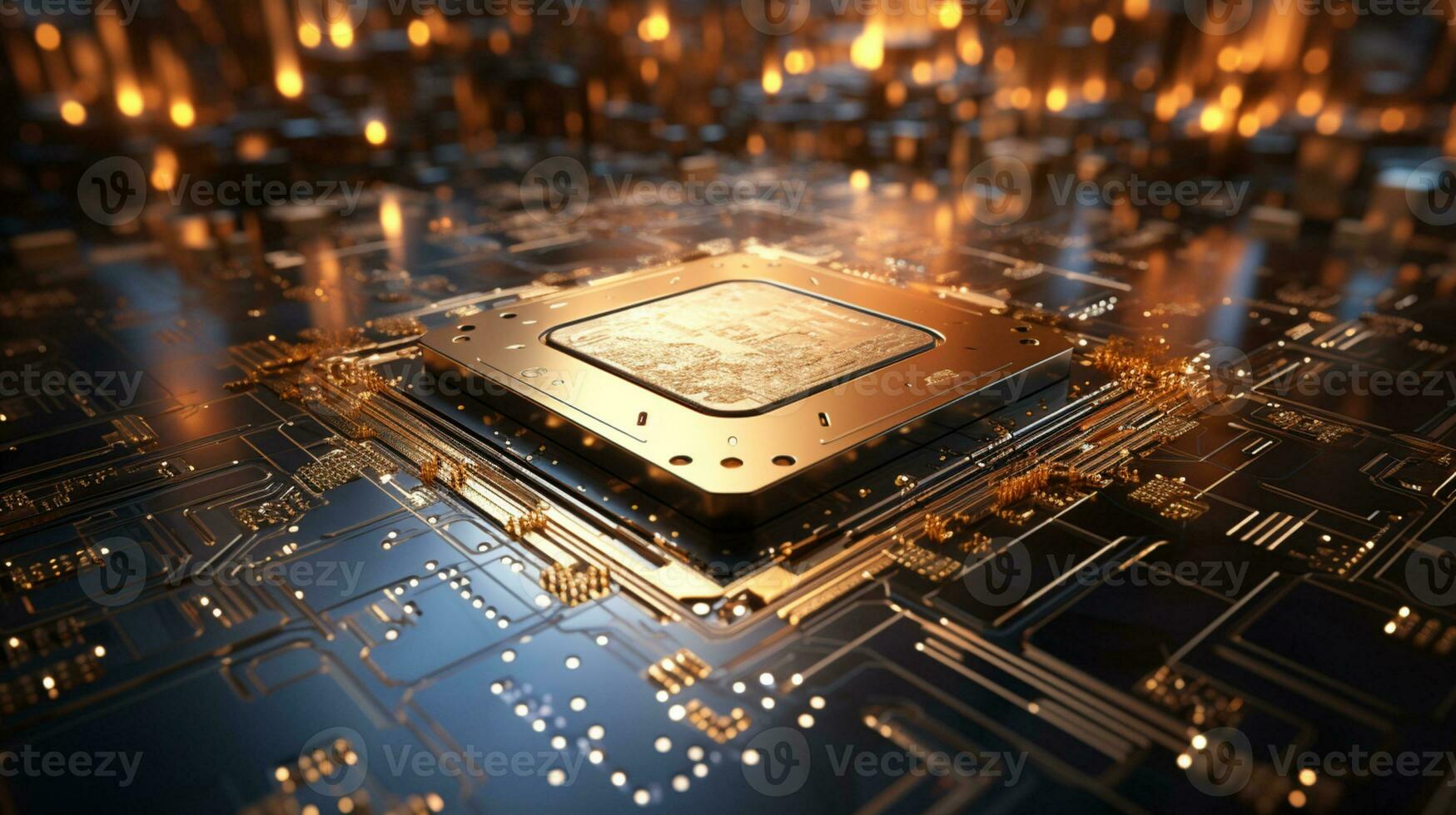 High-tech Computer chip close up shot, production of electronic, circuit board, futuristic design, extreme detail, AI Generative photo