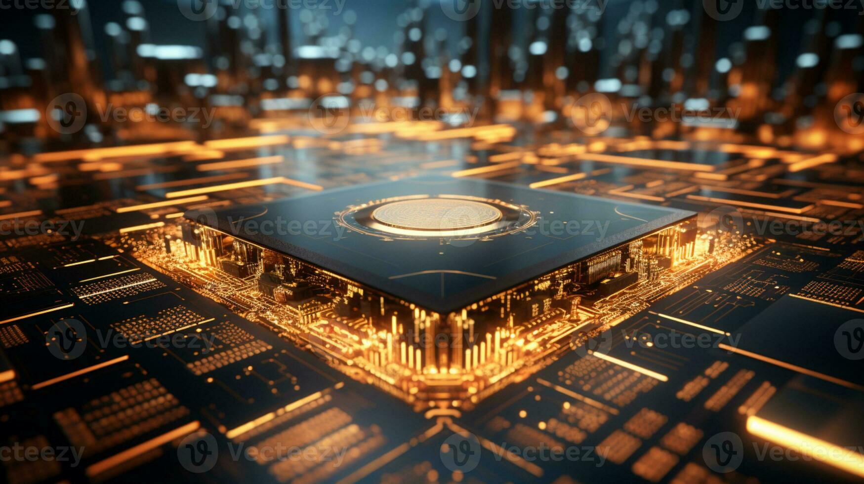 High-tech Computer chip close up shot, production of electronic, circuit board, futuristic design, extreme detail, AI Generative photo