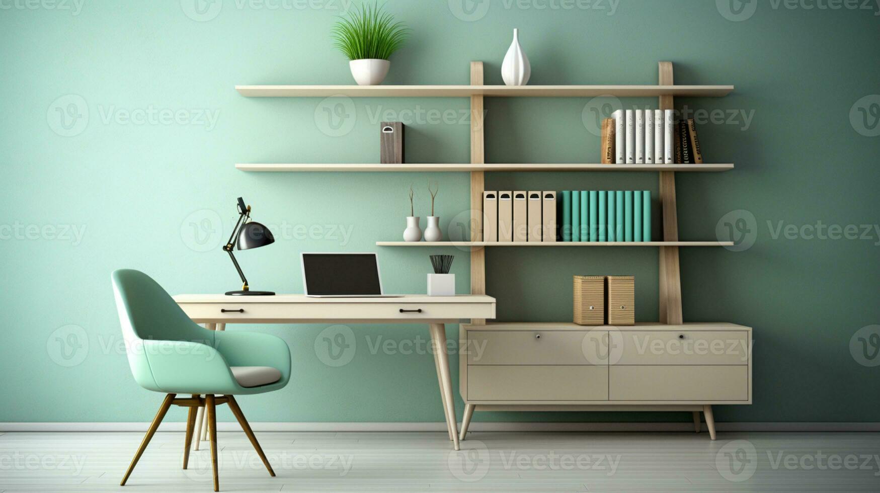 Contemporary furnished home office, comfortable office, workspace with desk and chair, stylish interior design, AI Generative photo