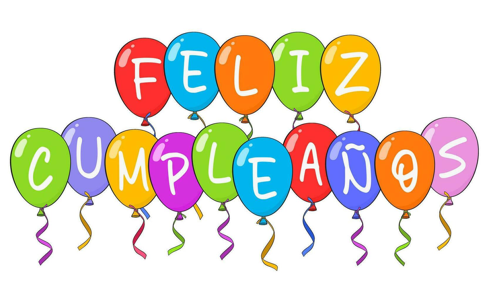 Happy Birthday lettering in Spanish with colorful balloons vector