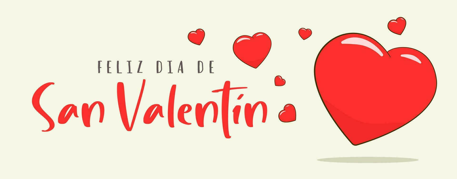 contento San Valentín día letras en Español y corazones. bandera modelo vector