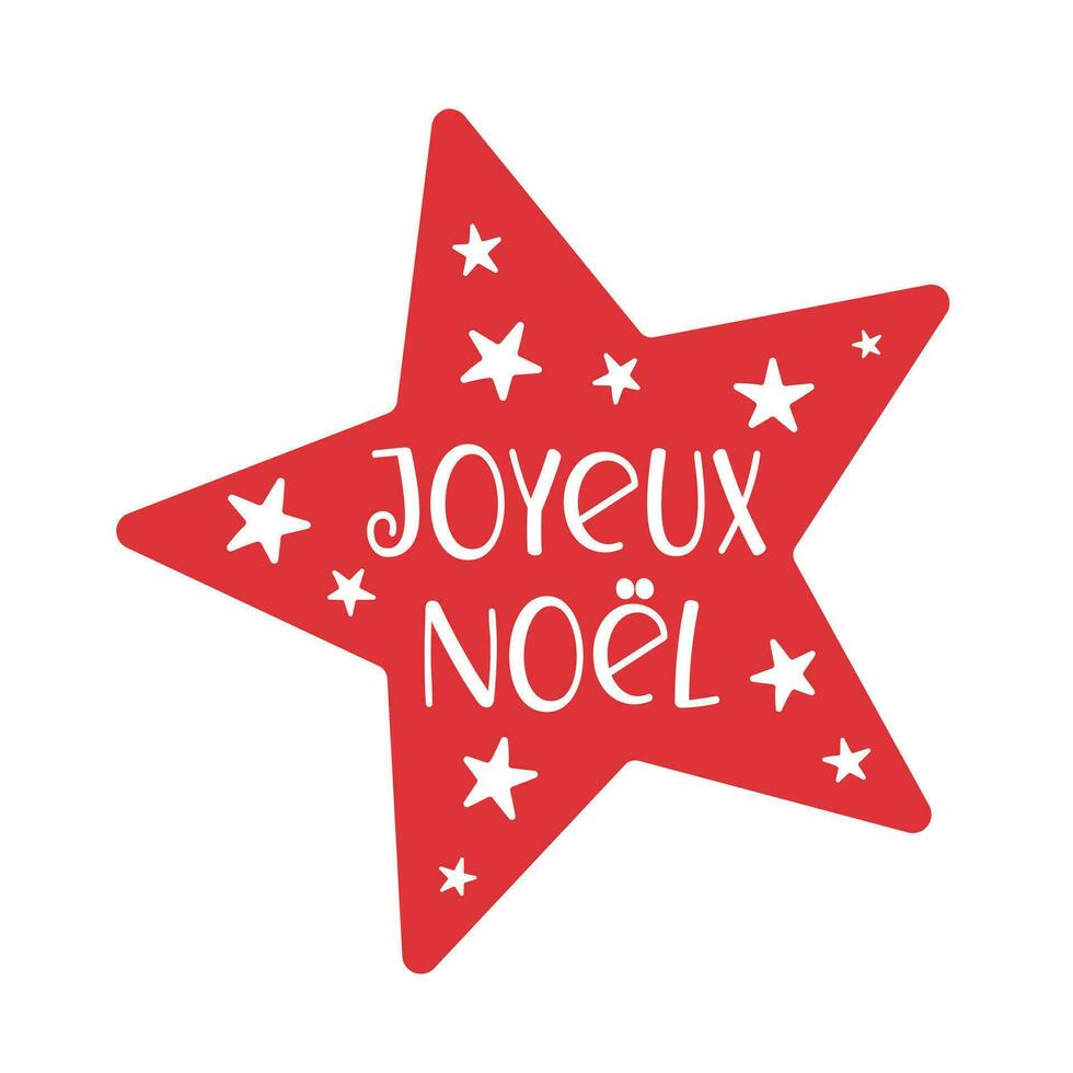 Red star with Merry Christmas lettering in French vector