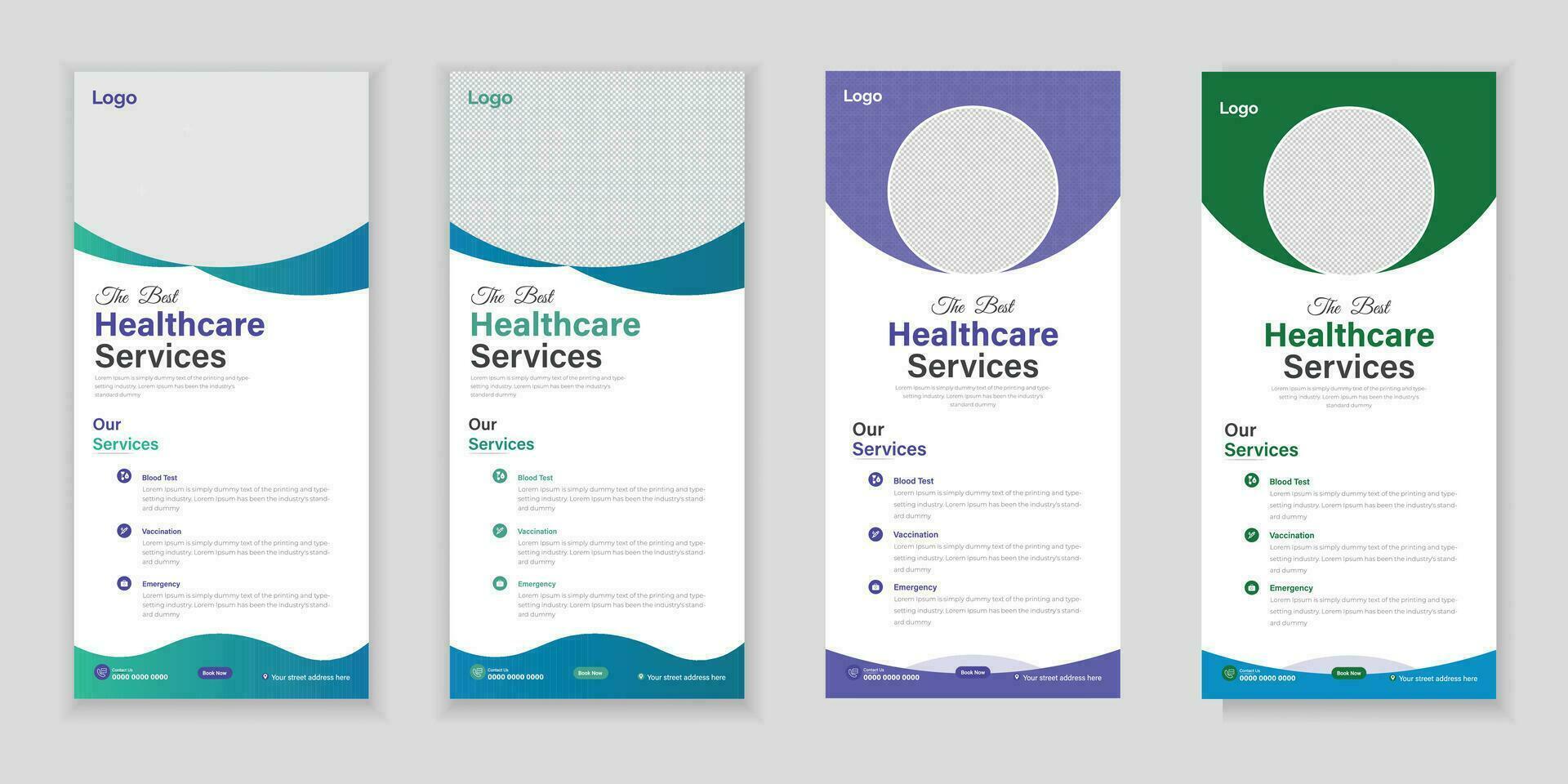 Bundle Medical Roll-Up Or Dl Flyer And Rack Card Design Template For Your Business vector