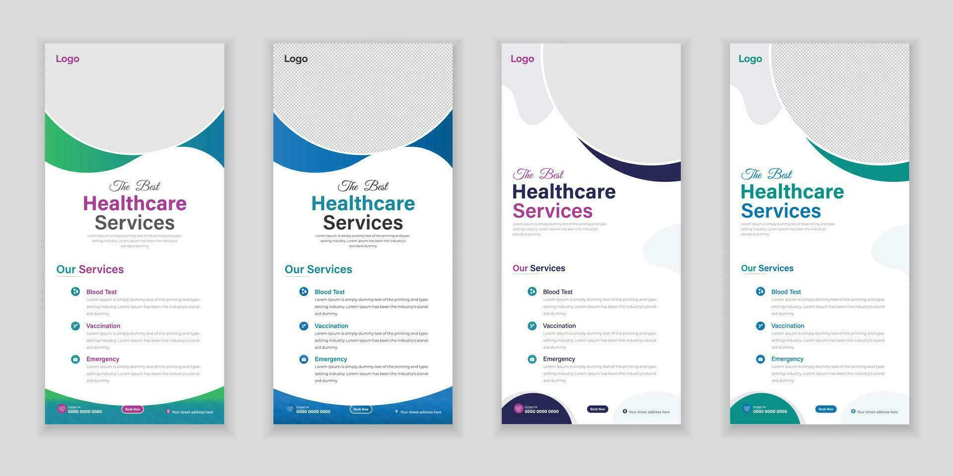Bundle Medical Roll-Up Or Dl Flyer And Rack Card Design Template For Your Business vector