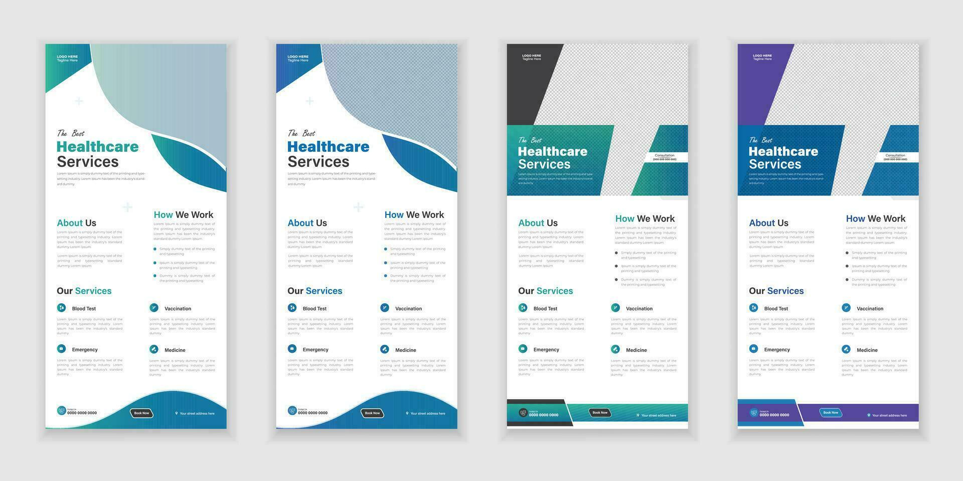 Bundle Medical Roll-Up Or Dl Flyer And Rack Card Design Template For Your Business vector