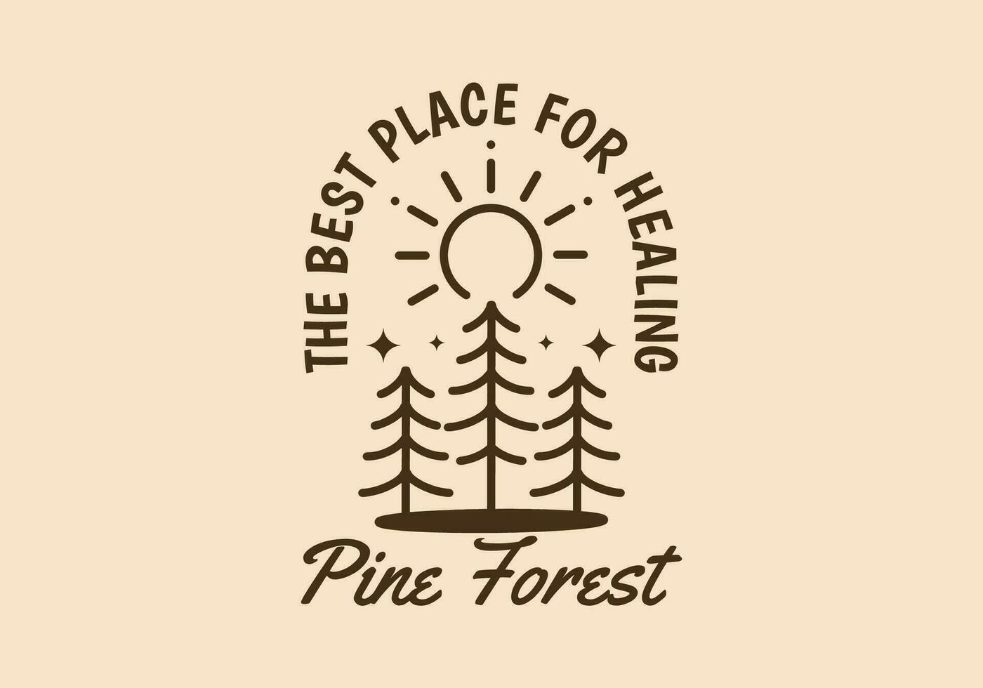 Pine forest, the best place for healing. Line art illustration design of pine trees vector