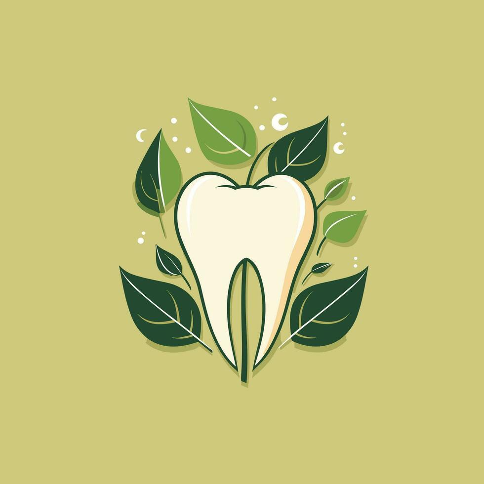 Oral health filled outline colorful logo. Eco friendly. Molar tooth and leaves. Design element. Created with artificial intelligence. Ai art for corporate branding, dentistry clinic, dental product vector