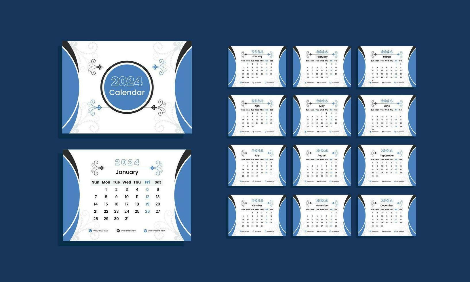 vector 2024 new year clean calendar template