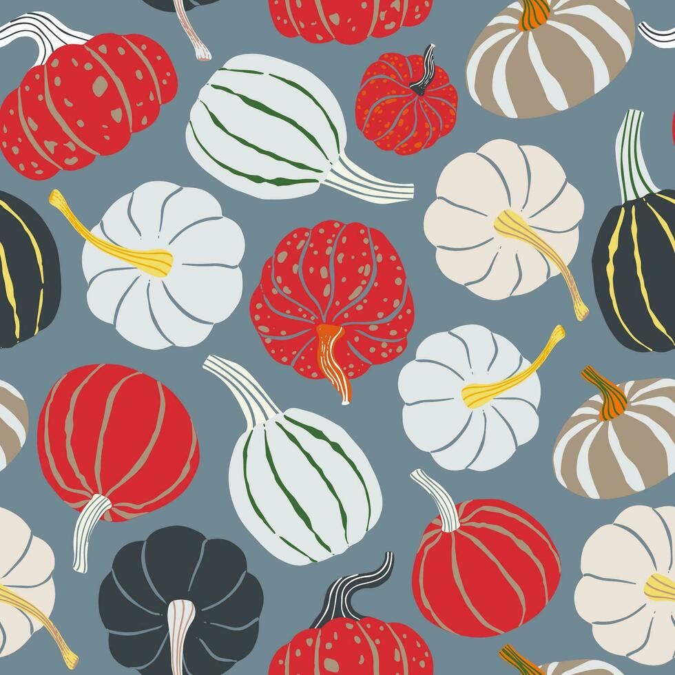 Colorful pumkins seamless pattern. Autumn, fall, Halloween background, wallpaper. Pumpkins vector illustration for textile, paper design.