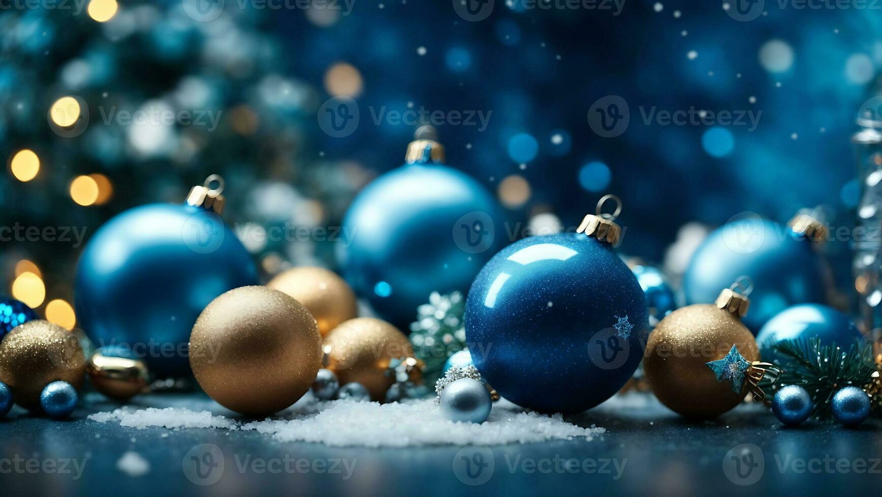 Merry Christmas and new year background gift boxes and star lights with snowflakes and Christmas balls Generative Ai photo