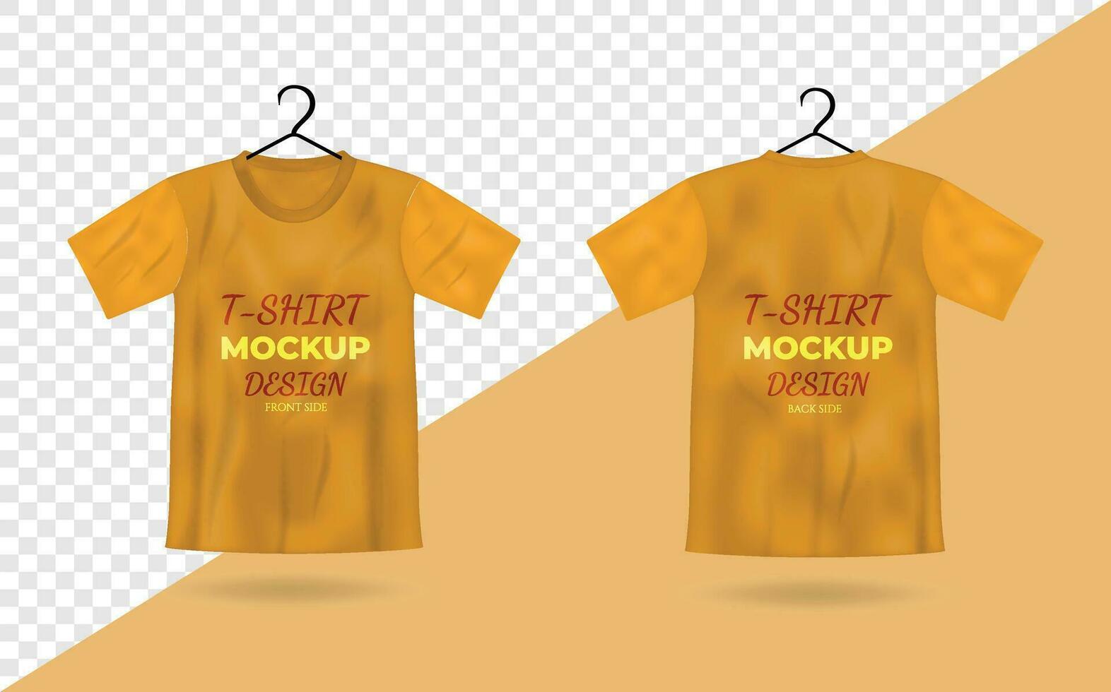T-shirt 3d realistic mock up, male yellow t-shirt vector template front back view. Blank apparel design for men, sportswear, casual clothing