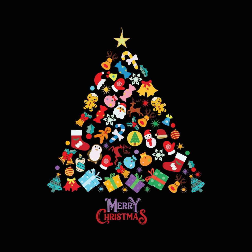Vector Christmas greeting card with illustration of Christmas tree.