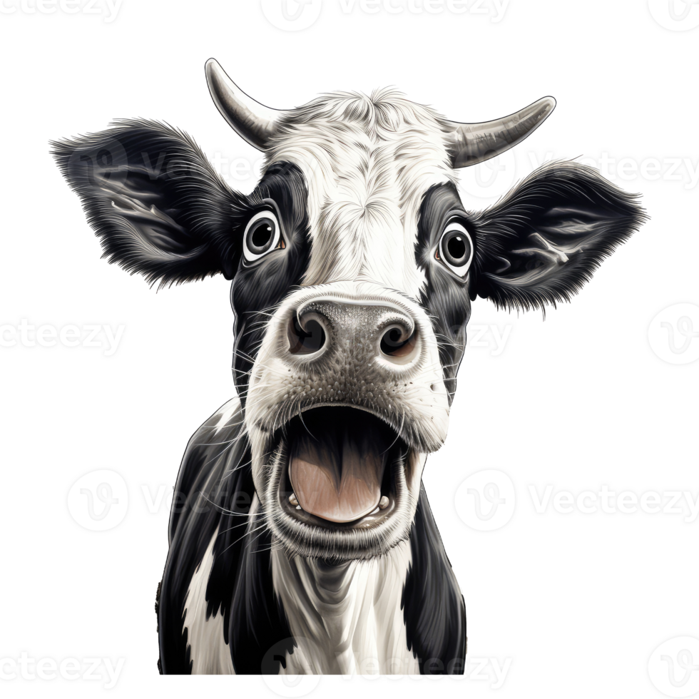 Holstein cow looks surprised with big eyes . AI Generated png
