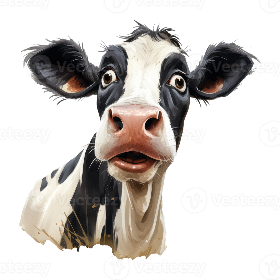Holstein cow looks surprised with big eyes . AI Generated png
