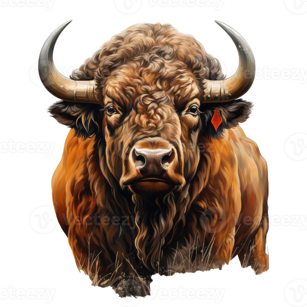 Bison cow looks surprised with big eyes . AI Generated png