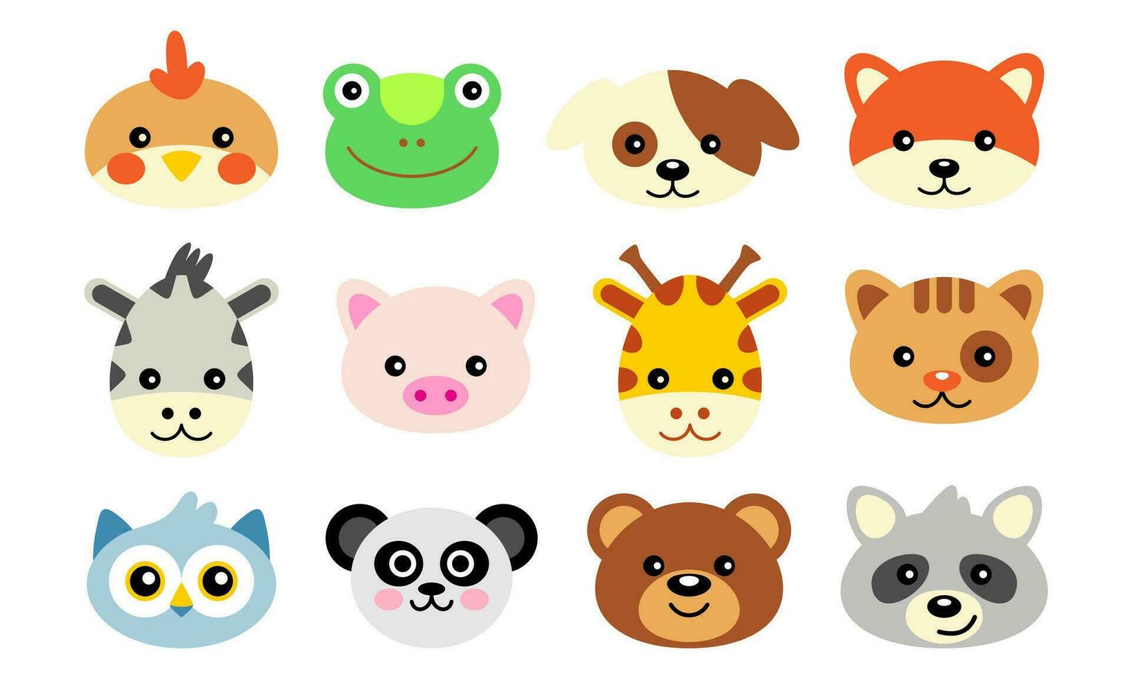 Cute Head Animal Element Set vector