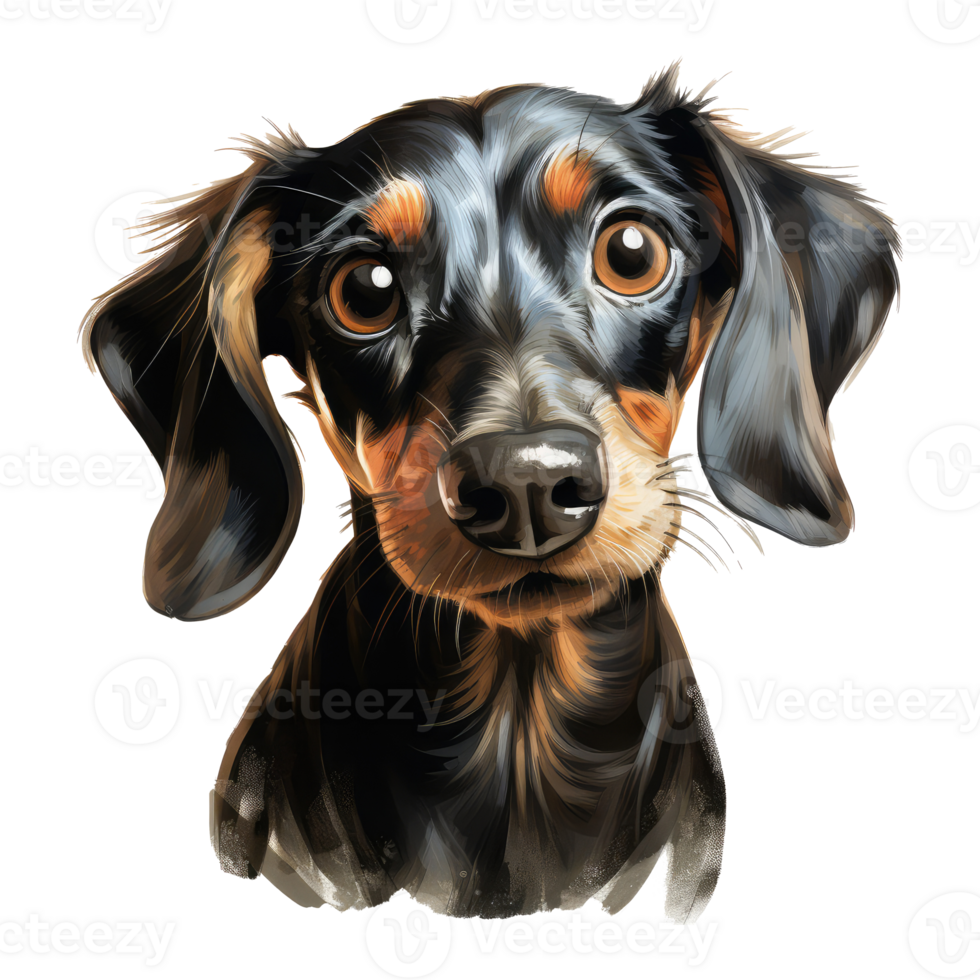 Dachshund dog looks surprised with big eyes . AI Generated png