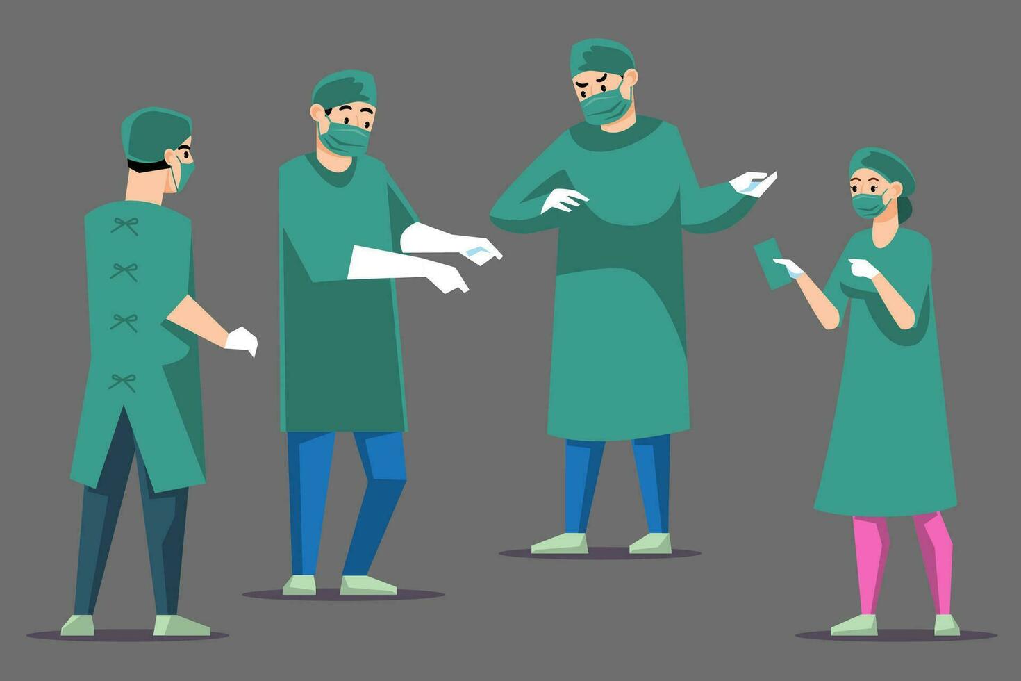 Surgeons in medical uniform. Set of doctors and nurse characters. Emergency or medical practitioners. Vector illustration.