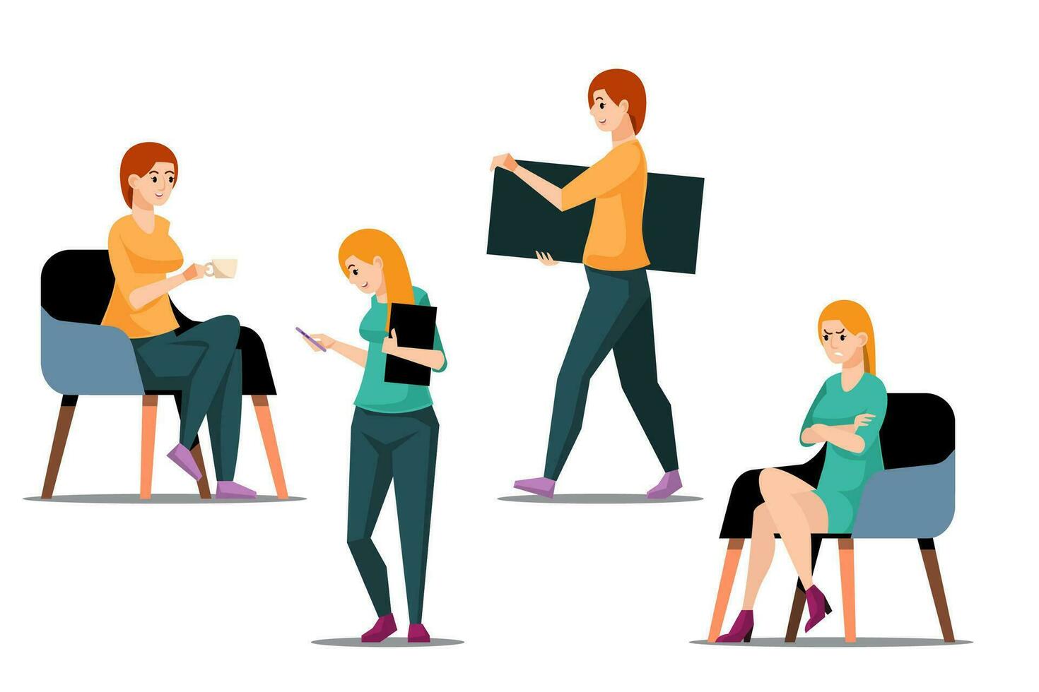 businesswoman in office. A set of characters business people, meeting, training, teamwork. Office personnel. Vector illustration