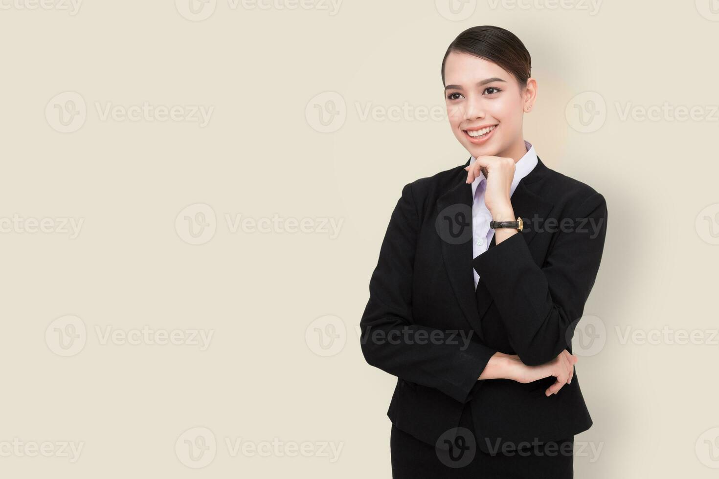 Business woman thinking. Color background. photo