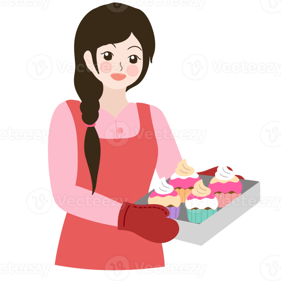 woman bake cupcakes png