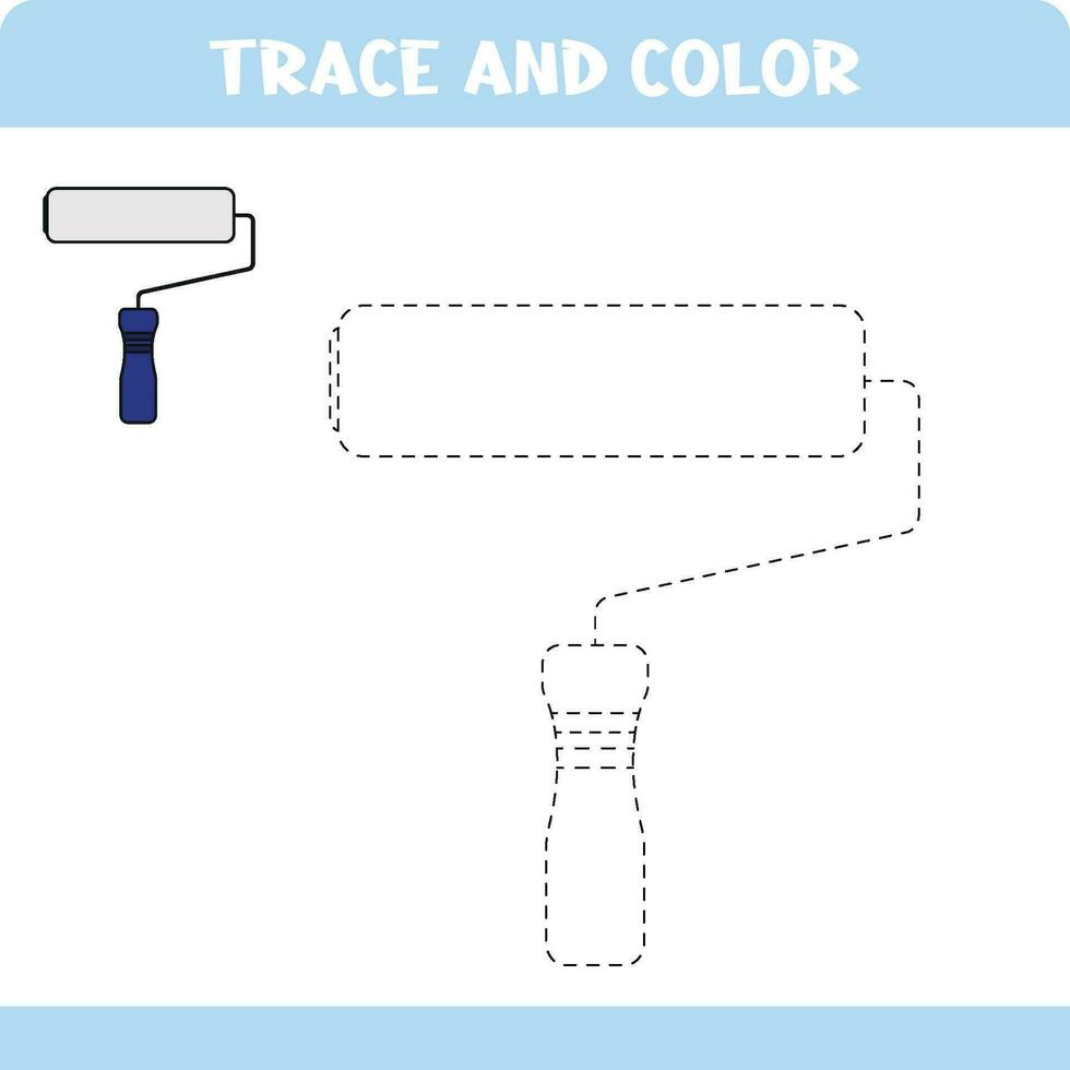 actividad página con rastreo práctica. rastro y color pintar rodillo para niños pequeños educativo hoja de cálculo para niños. vector