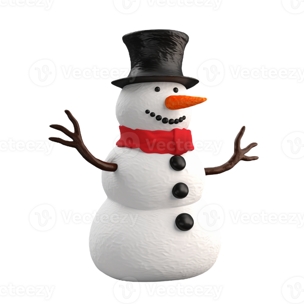 3d render of a snowman isolated on transparent background png