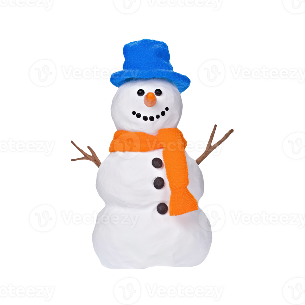 A snowman with hat and scarf isolated on transparent background png