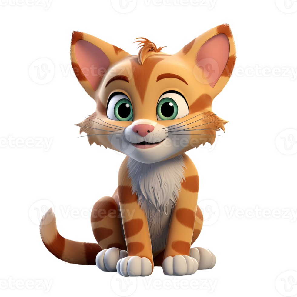 3D cartoon illustration of orange cat isolated on transparent background png