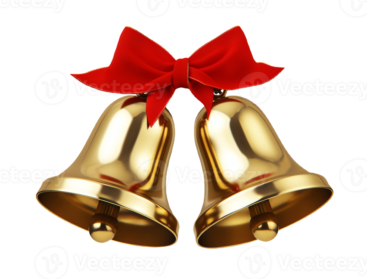 Golden Christmas bells with red bow isolated on transparent background png