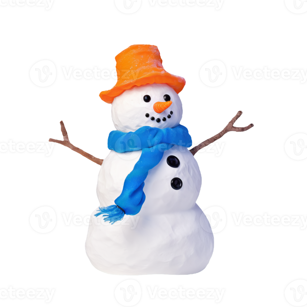 A snowman with hat and scarf isolated on transparent background png