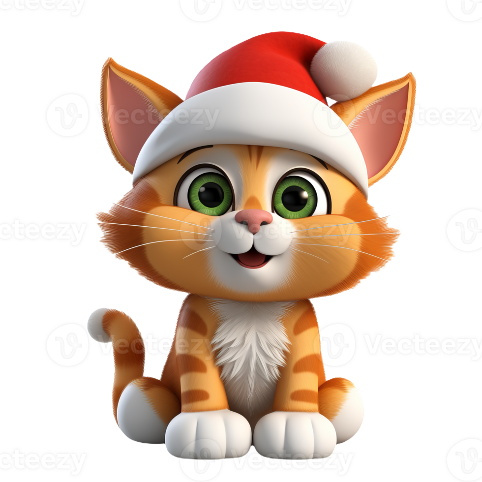 3D cartoon illustration of orange cat isolated on transparent background png